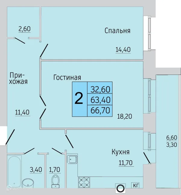 Планировка 2 комн. в ЖК Тимирязевский
