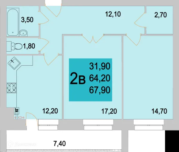Планировка 2 комн. в ЖК Тимирязевский