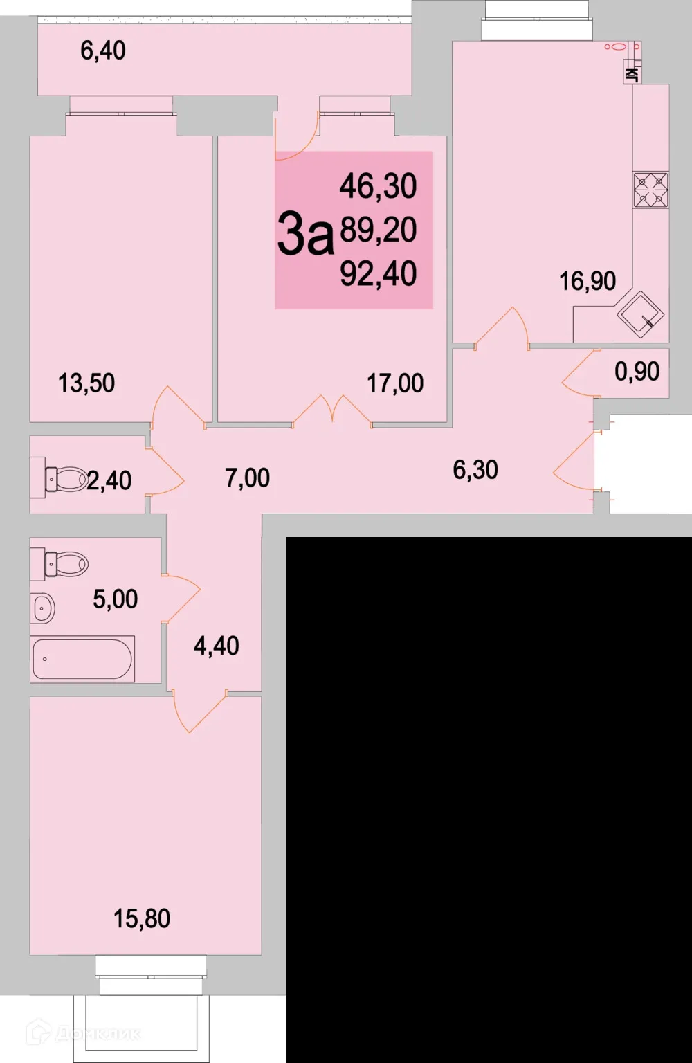 Планировка 3-комнатной квартиры 87.7 м² в ЖК Тимирязевский, г. Калуга — фото 1