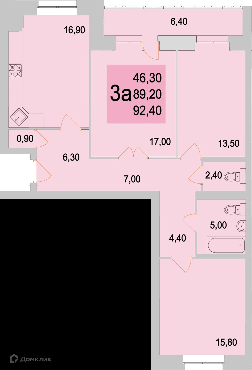 Планировка 3-комнатной квартиры 87.6 м² в ЖК Тимирязевский, г. Калуга — фото 1
