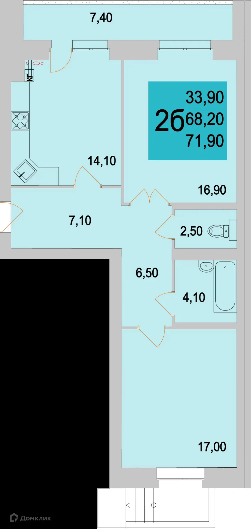 Планировка 2-комнатной квартиры 67.3 м² в ЖК Тимирязевский, г. Калуга — фото 1
