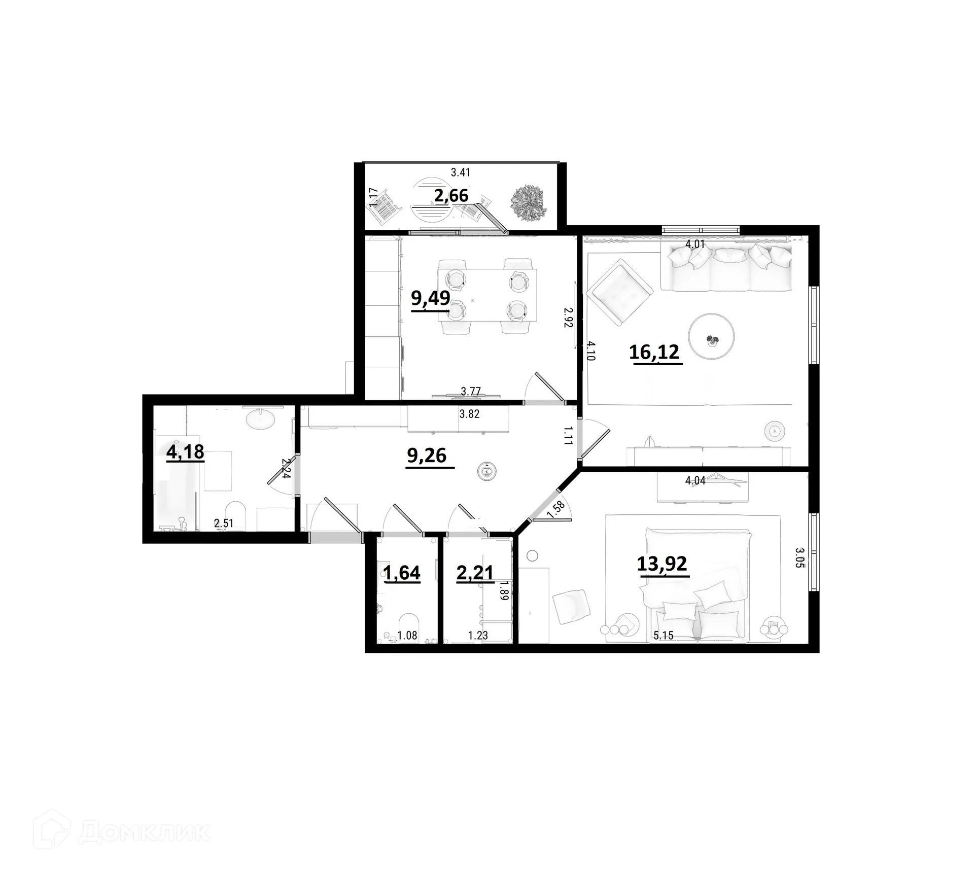 Планировка 2-комнатной квартиры 59.48 м² в ЖК СВОИ, г. Калуга — фото 1