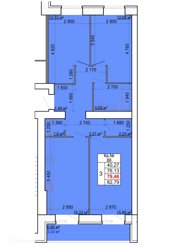 Планировка 3 комн. в ЖК Лесной квартал