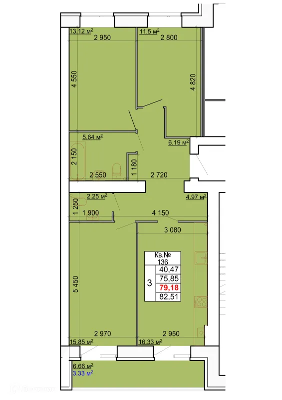 Планировка 3 комн. в ЖК Лесной квартал