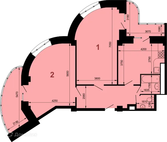 Планировка 2-комнатной квартиры 94 м² в ЖК Новый город, г. Кострома — фото 1