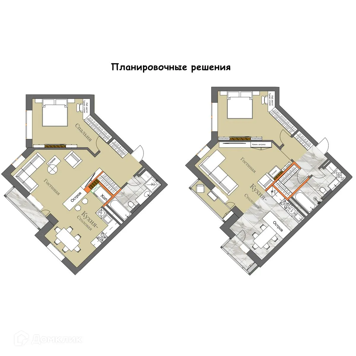 Планировка 2-комнатной квартиры 66.9 м² в ЖК Дом по ул. Межквартальная, г. Орёл — фото 2