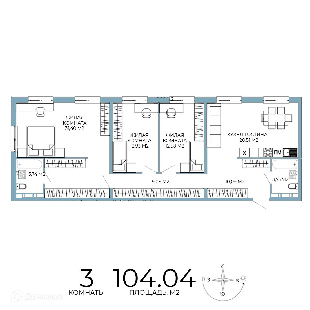 Фото квартиры в ЖК Лугометрия