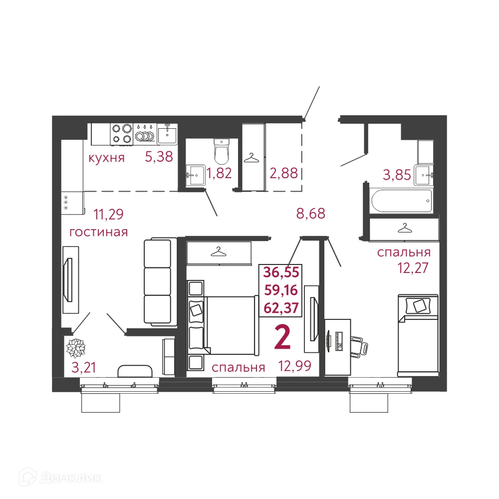 Фото квартиры в ЖК Микрорайон "Новобережье"