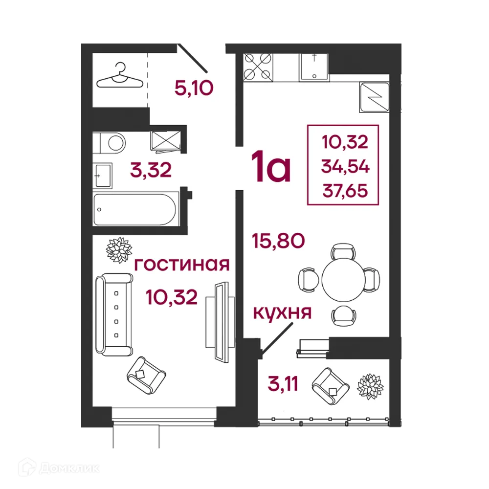 Фото квартиры в ЖК Микрорайон "Новобережье"