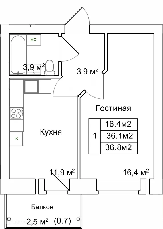 1 комн. квартиры в Пскове новостройки