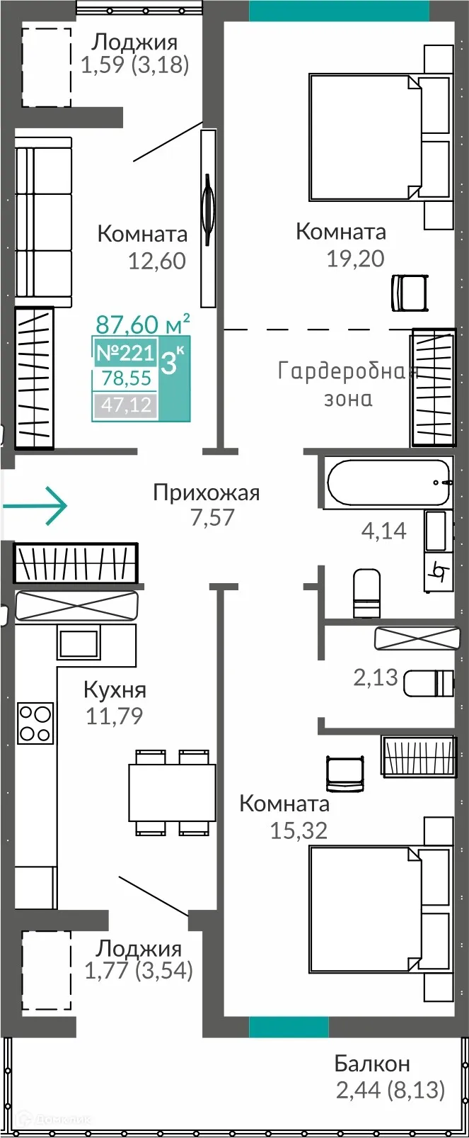 Фото квартиры в ЖК ЖИЛОЙ КВАРТАЛ АБРИКОС - 2