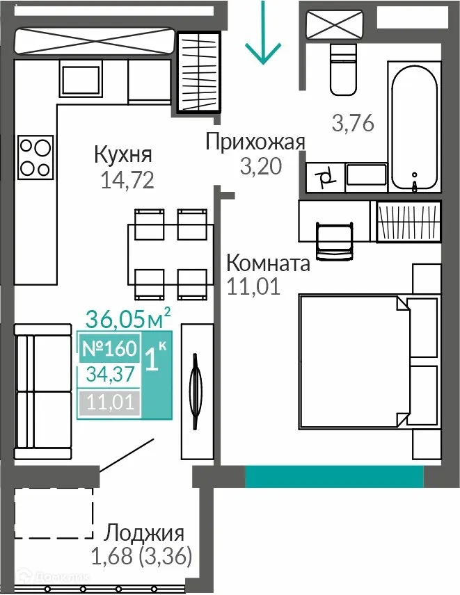 Фото квартиры в ЖК ЖИЛОЙ КВАРТАЛ АБРИКОС - 2
