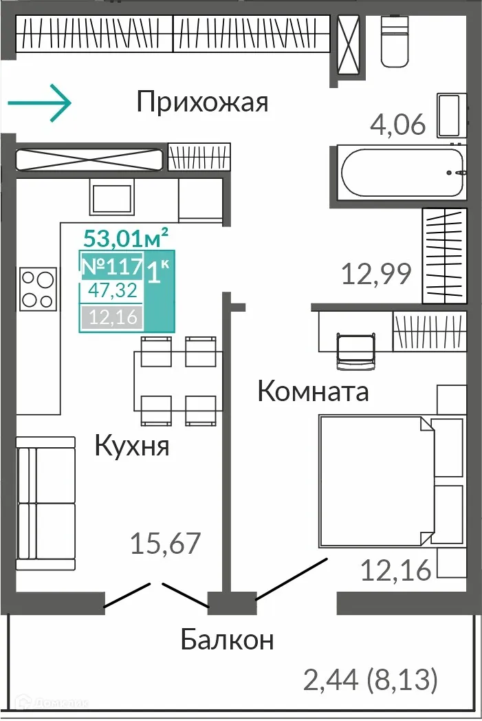 Фото квартиры в ЖК ЖИЛОЙ КВАРТАЛ АБРИКОС