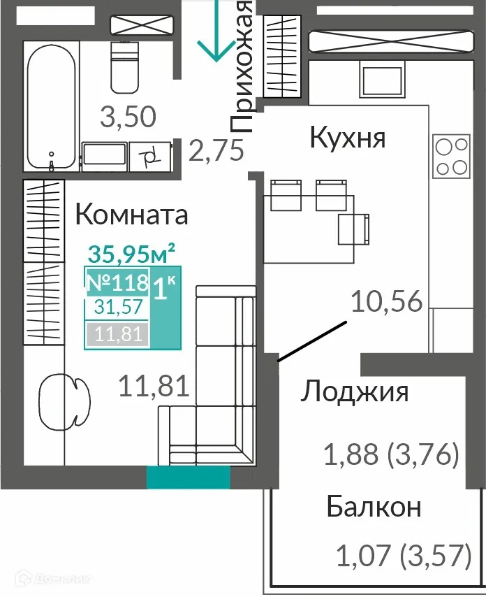 Фото квартиры в ЖК ЖИЛОЙ КВАРТАЛ АБРИКОС
