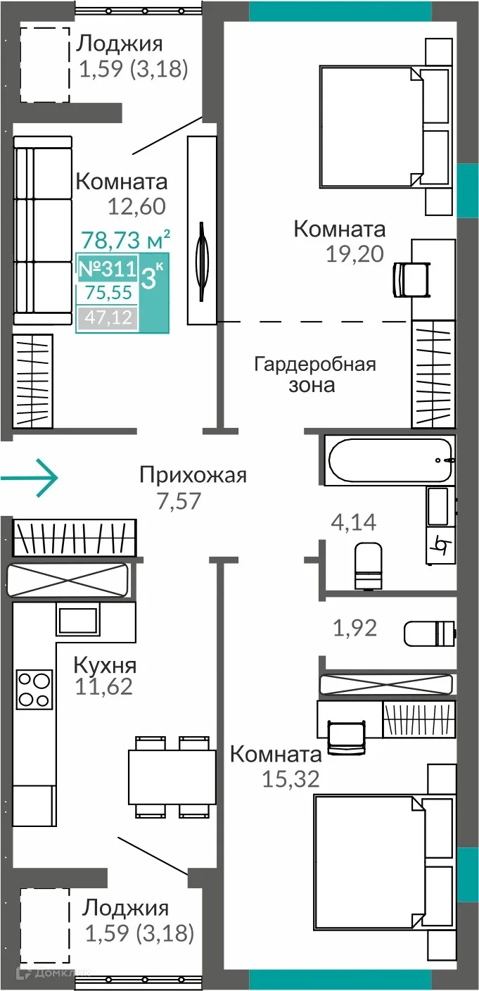 Фото квартиры в ЖК ЖИЛОЙ КВАРТАЛ АБРИКОС - 2