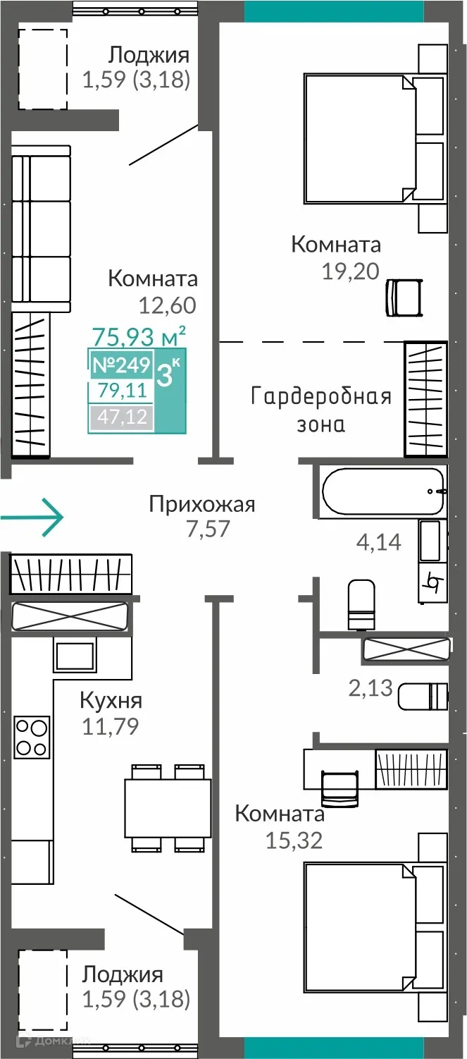 Фото квартиры в ЖК ЖИЛОЙ КВАРТАЛ АБРИКОС - 2