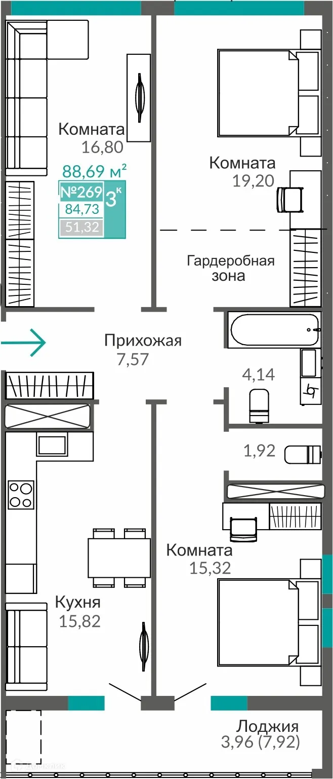 Фото квартиры в ЖК ЖИЛОЙ КВАРТАЛ АБРИКОС - 2