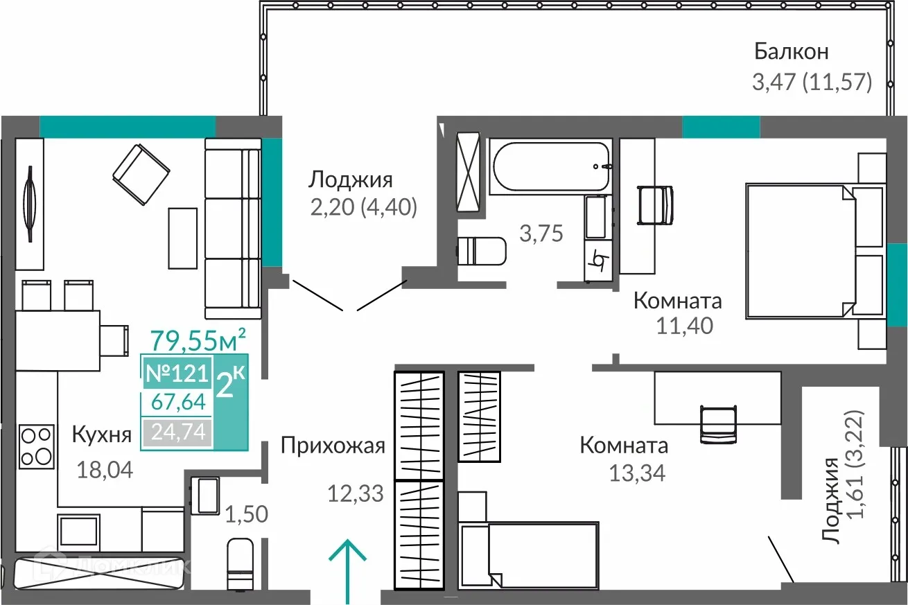 Фото квартиры в ЖК ЖИЛОЙ КВАРТАЛ АБРИКОС - 2