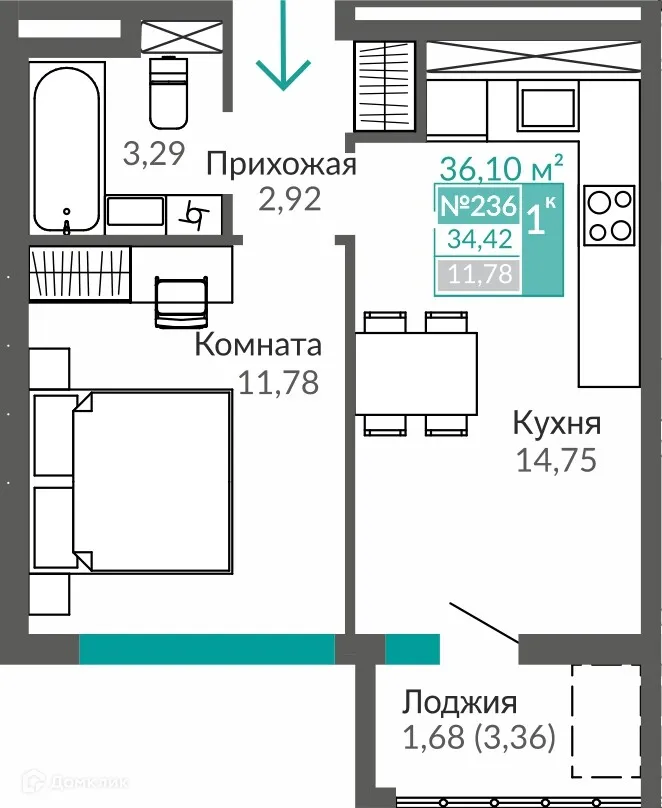 Фото квартиры в ЖК ЖИЛОЙ КВАРТАЛ АБРИКОС - 2