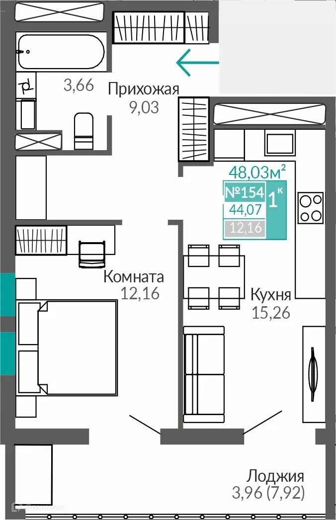 Фото квартиры в ЖК ЖИЛОЙ КВАРТАЛ АБРИКОС - 2