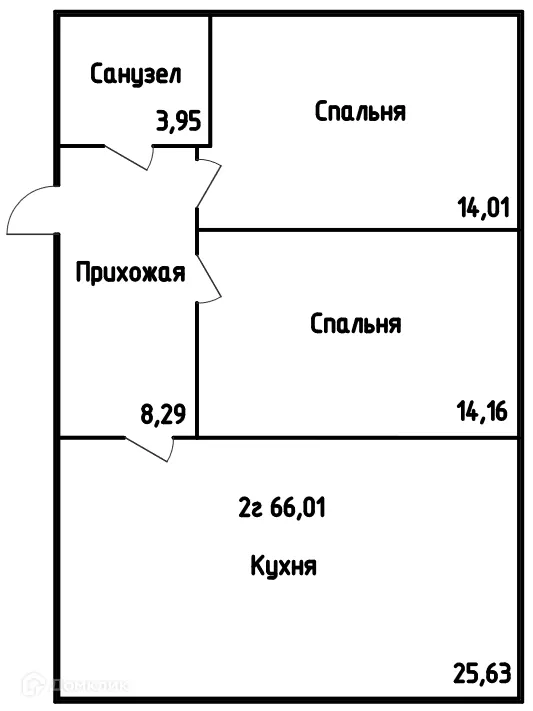 Планировка 2-комнатной квартиры 68.6 м² в ЖК ПРОСПЕКТ, г. Саранск — фото 1