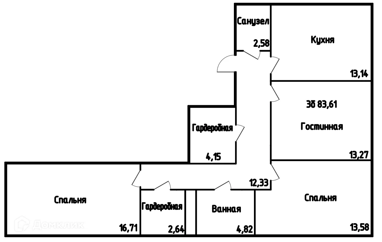 Планировка 3-комнатной квартиры 83.9 м² в ЖК ПРОСПЕКТ, г. Саранск — фото 1