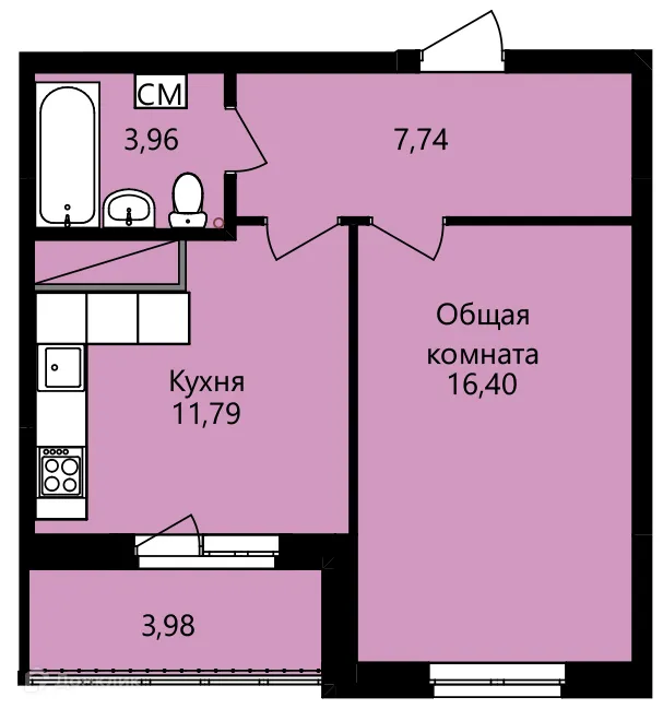 Планировка 1-комнатной квартиры 41.88 м² в ЖК Гармония, г. Саранск — фото 1