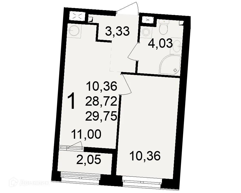 Планировка 1-комнатной квартиры 29.75 м² в ЖК Макроквартал "Свобода", г. Рязань — фото 1