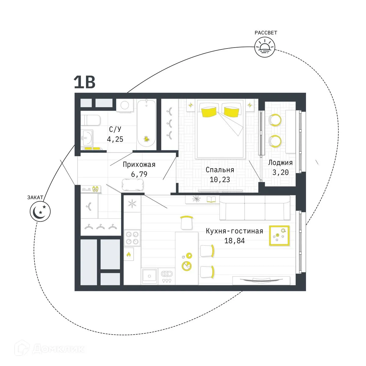 Планировка 1-комнатной квартиры 41.71 м² в ЖК Космос, г. Рязань — фото 1