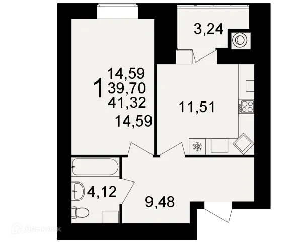 Планировка 1 комн. в ЖК Видный