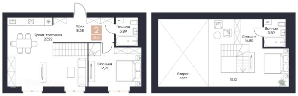 Планировка 2 комн. в ЖК Резиденция Поляна