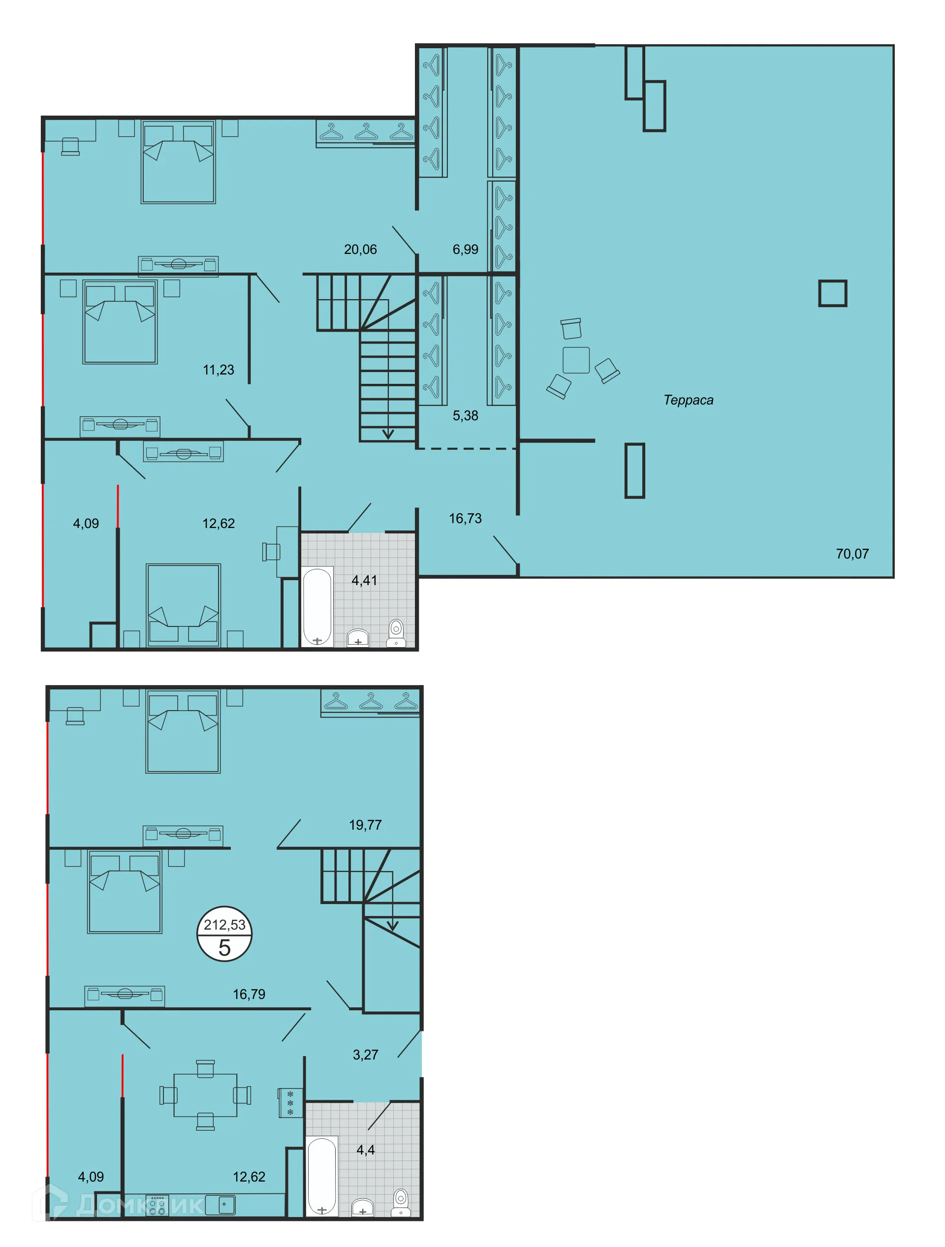 Планировка 5-комнатной квартиры 212.53 м² в ЖК Дыхание, г. Ставрополь — фото 1