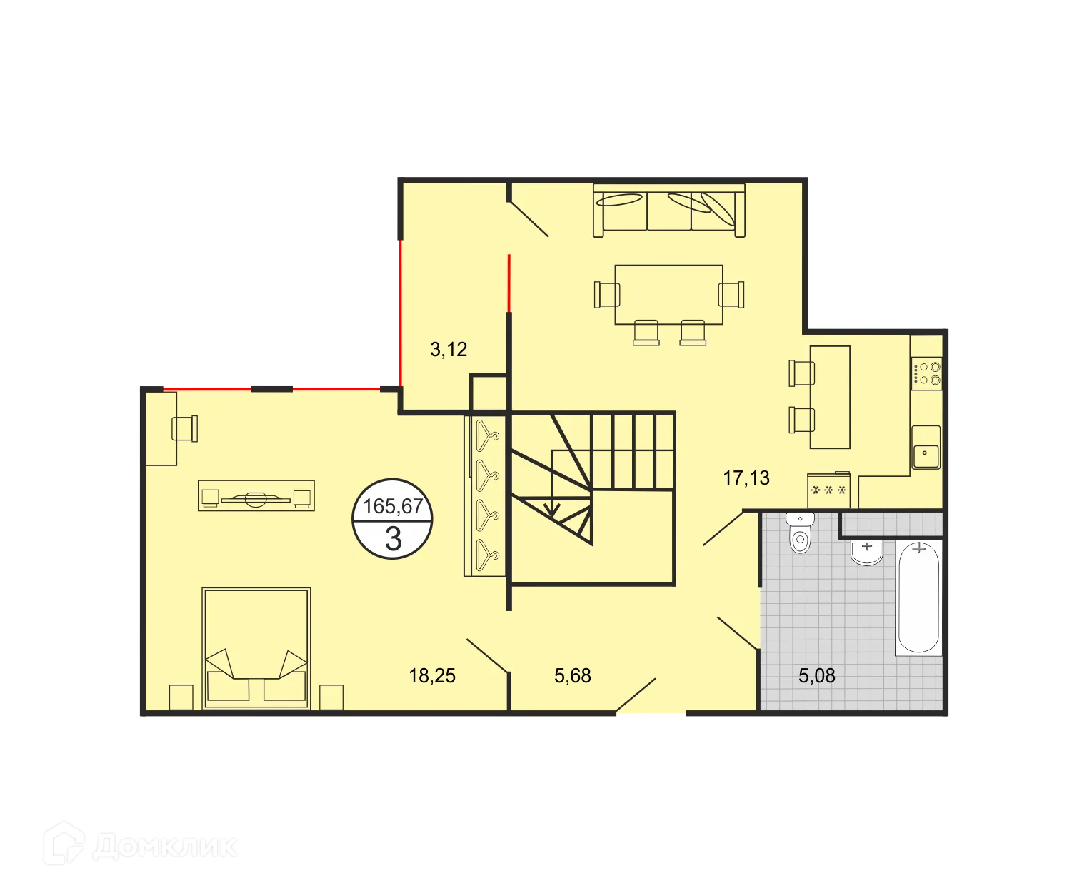 Планировка 3-комнатной квартиры 165.67 м² в ЖК Дыхание, г. Ставрополь — фото 1