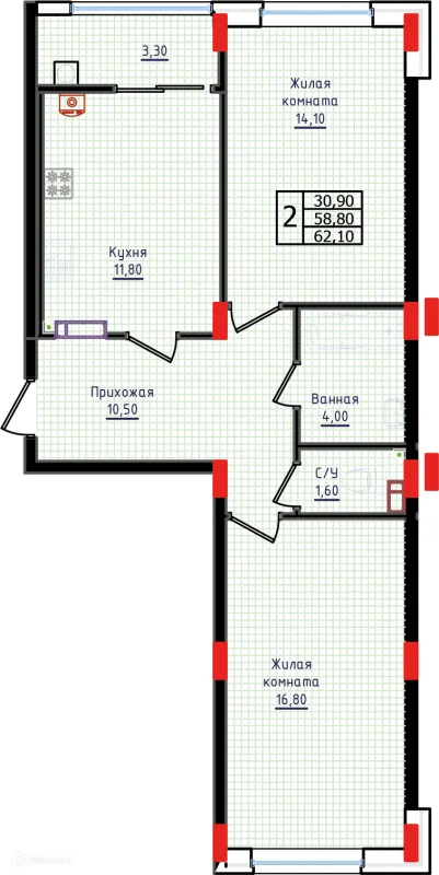 Планировка 2 комн. в ЖК "Суворов"