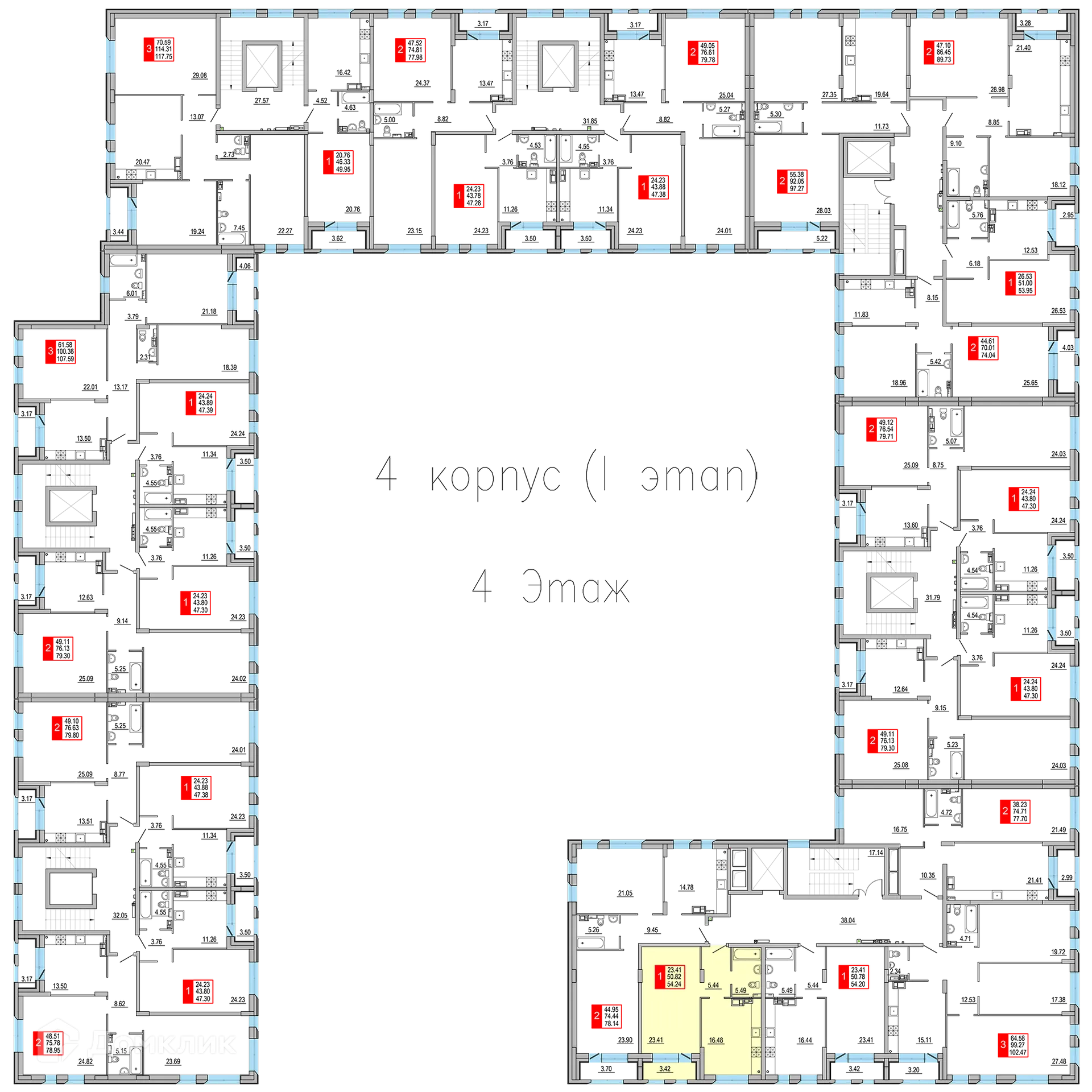 Планировка 1-комнатной квартиры 54.24 м² в ЖК Заволжский Берег", г. Тверь — фото 2
