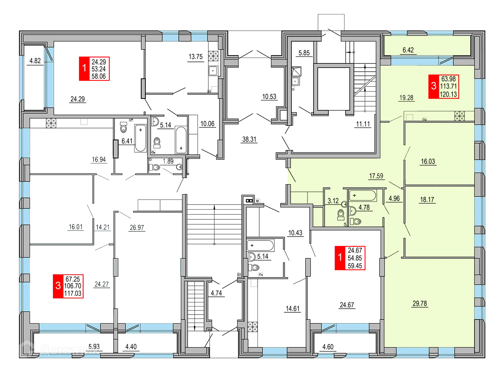 Планировка 3-комнатной квартиры 120.13 м² в ЖК Заволжский Берег", г. Тверь — фото 2