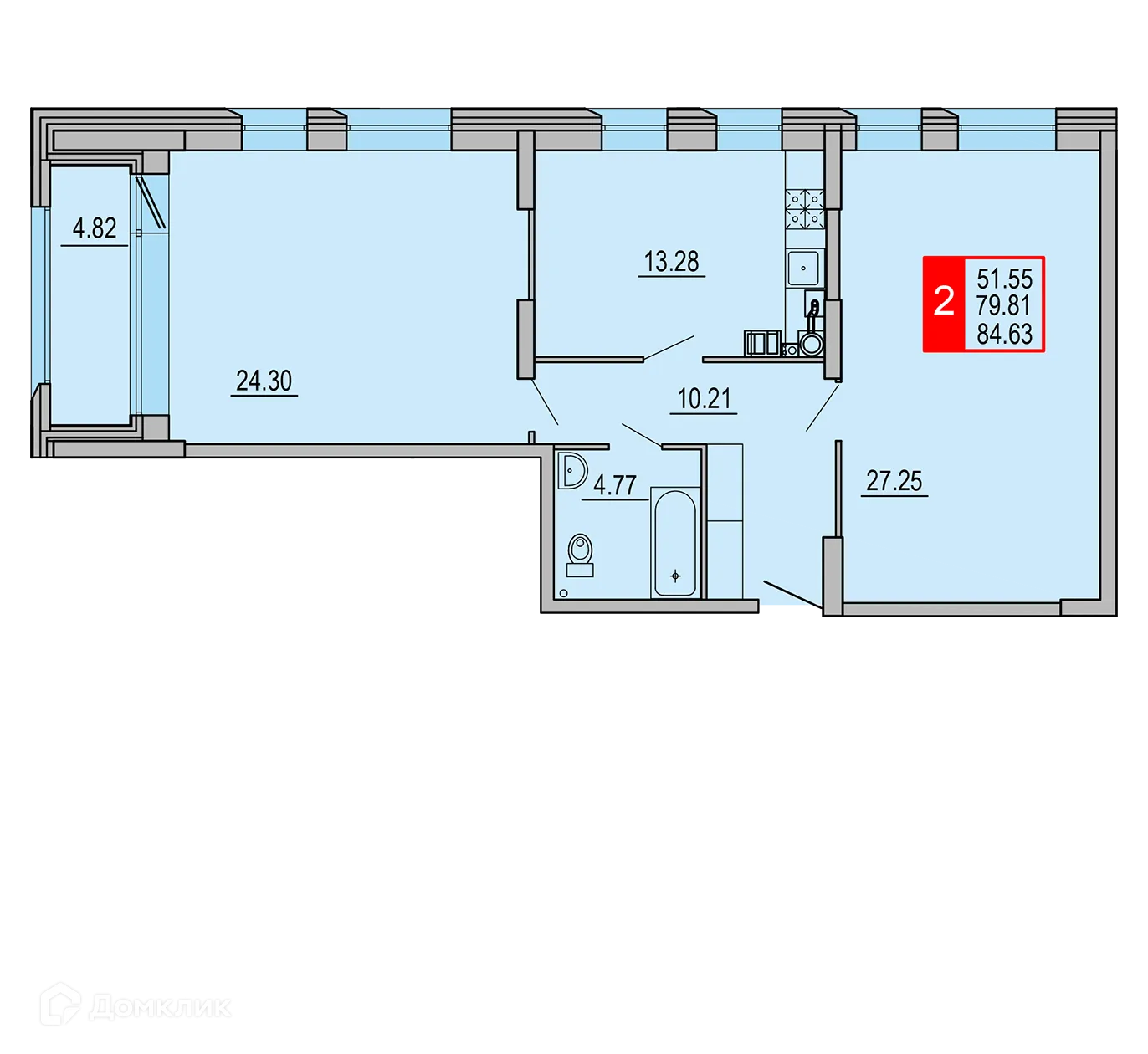 Планировка 2-комнатной квартиры 84.63 м² в ЖК Заволжский Берег", г. Тверь — фото 1