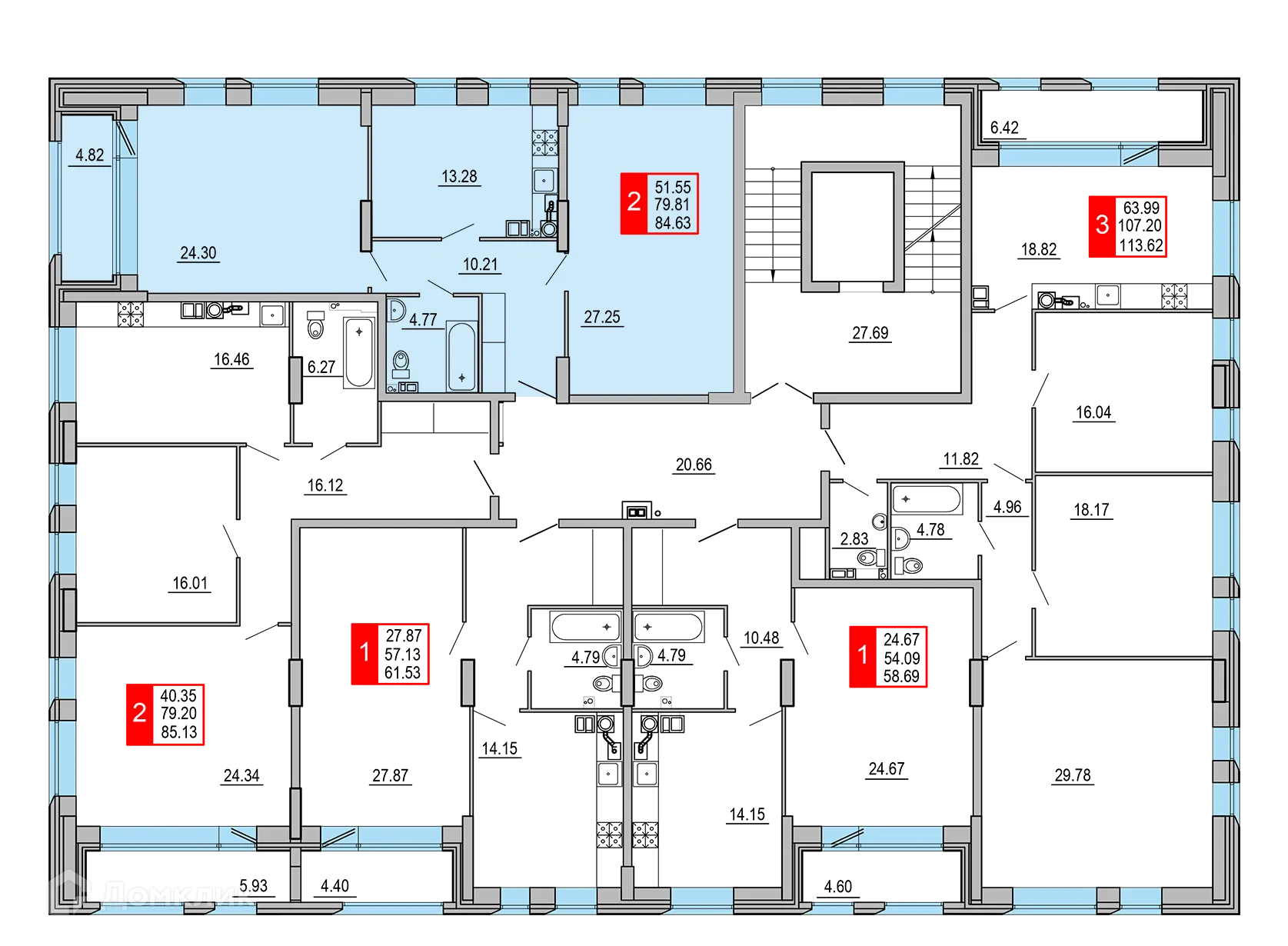 Планировка 2-комнатной квартиры 84.63 м² в ЖК Заволжский Берег", г. Тверь — фото 2