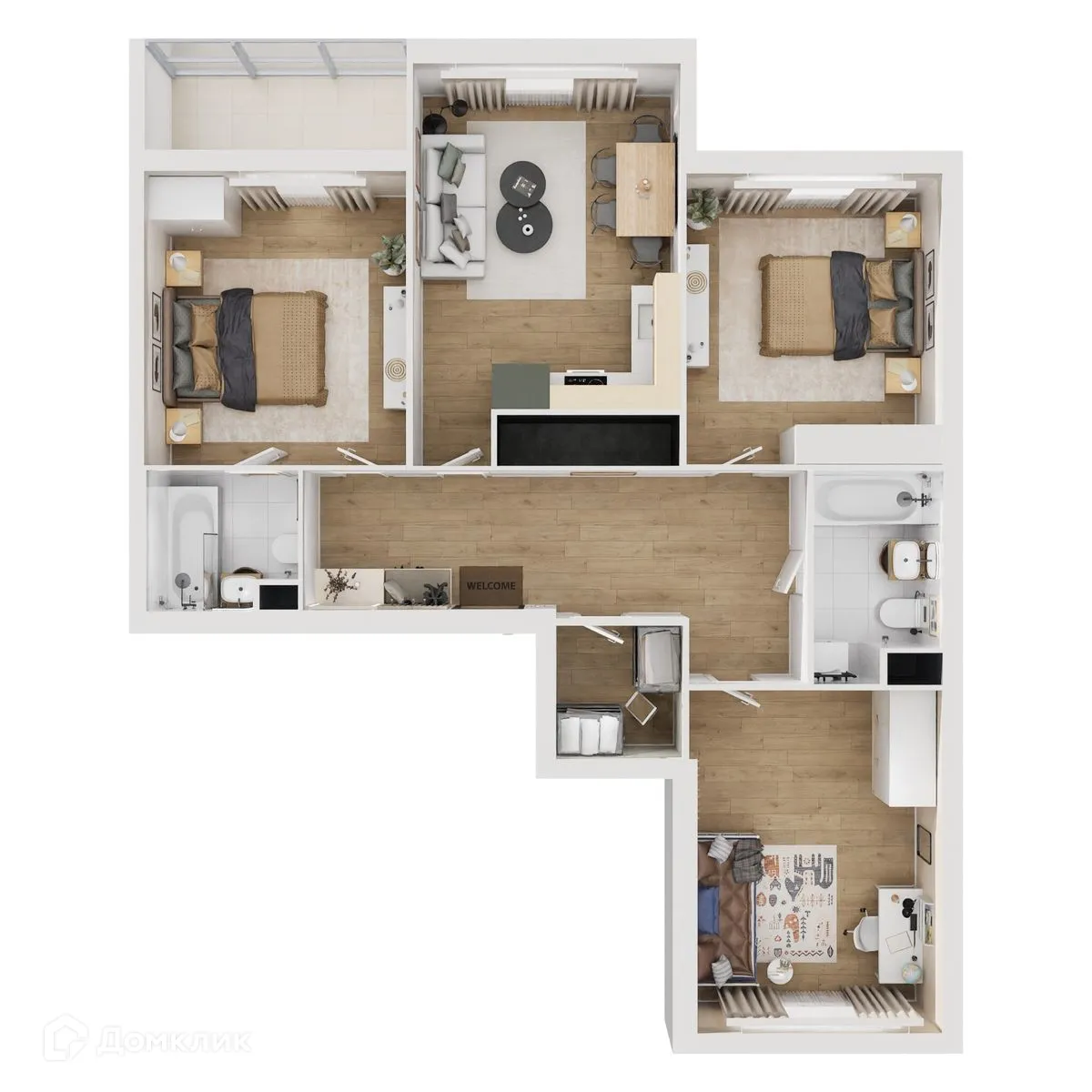 Планировка 3-комнатной квартиры 85.52 м² в ЖК "Botanica (Ботаника)", г. Тверь — фото 2