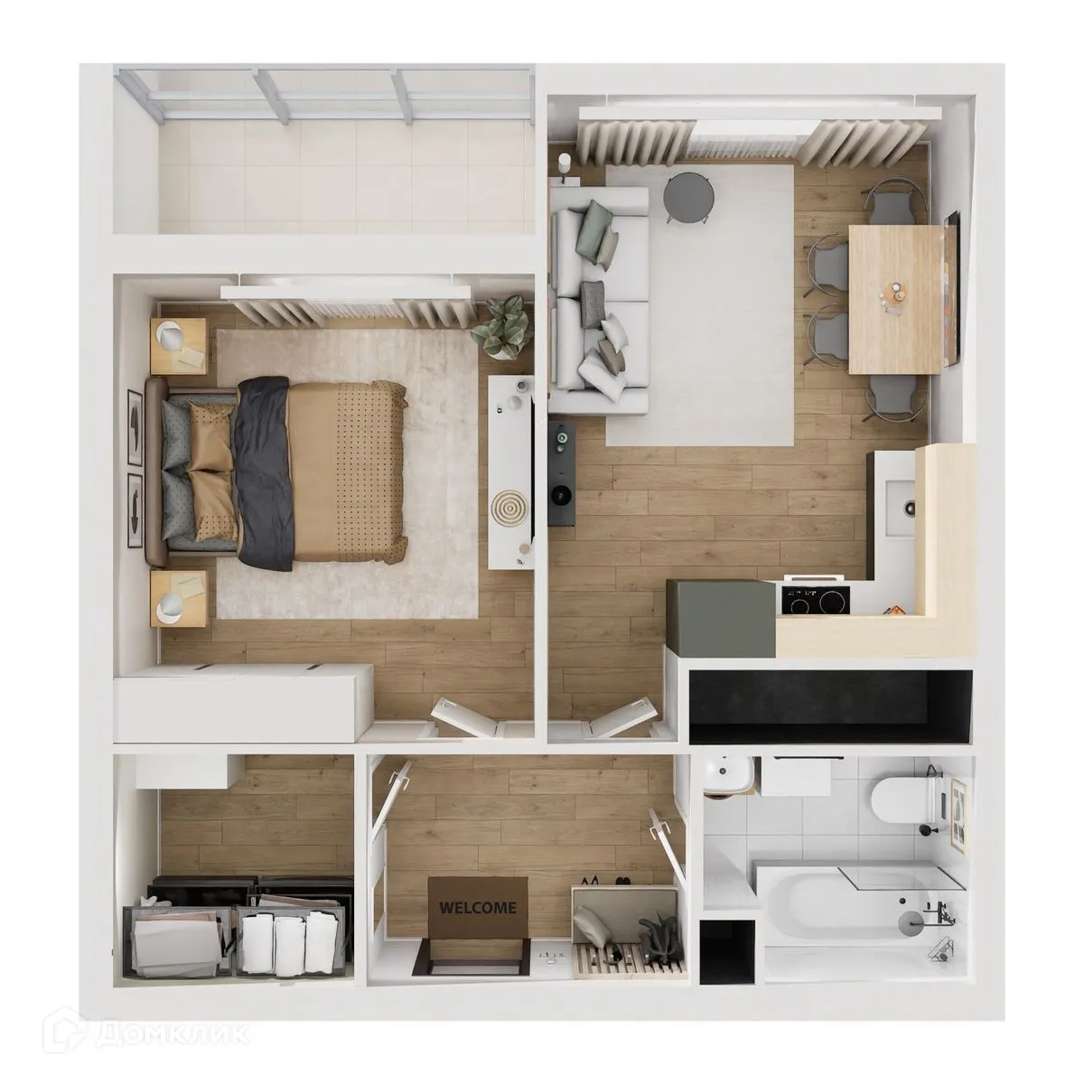 Планировка 1-комнатной квартиры 45.3 м² в ЖК "Botanica (Ботаника)", г. Тверь — фото 2