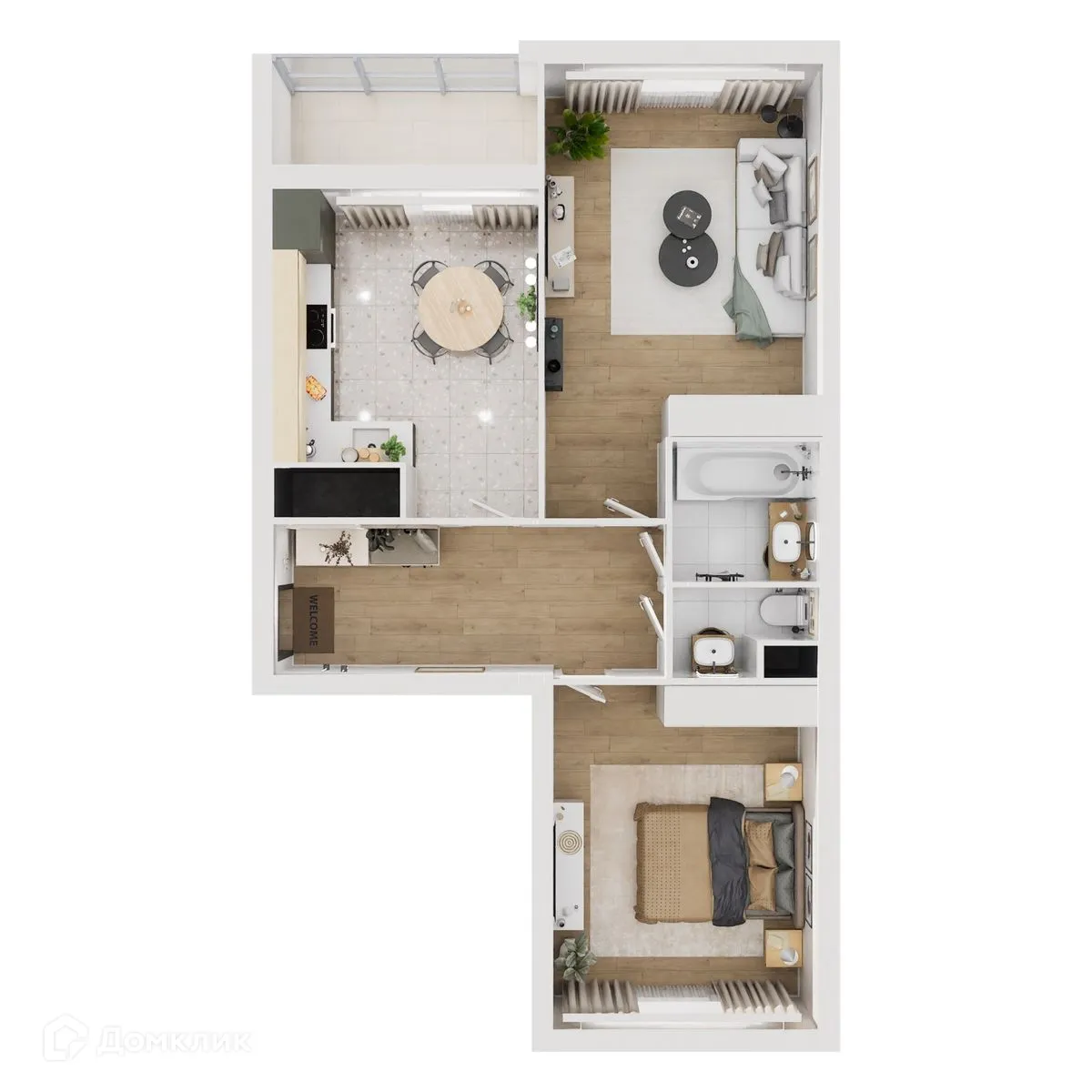 Планировка 2-комнатной квартиры 65.21 м² в ЖК "Botanica (Ботаника)", г. Тверь — фото 2