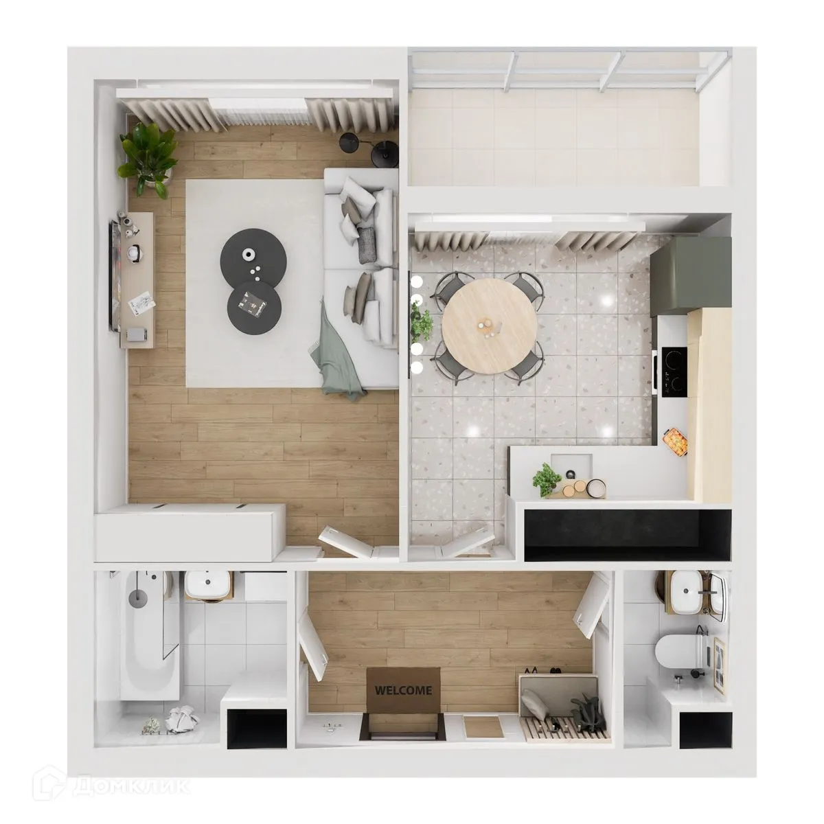 Планировка 1-комнатной квартиры 44.87 м² в ЖК "Botanica (Ботаника)", г. Тверь — фото 2