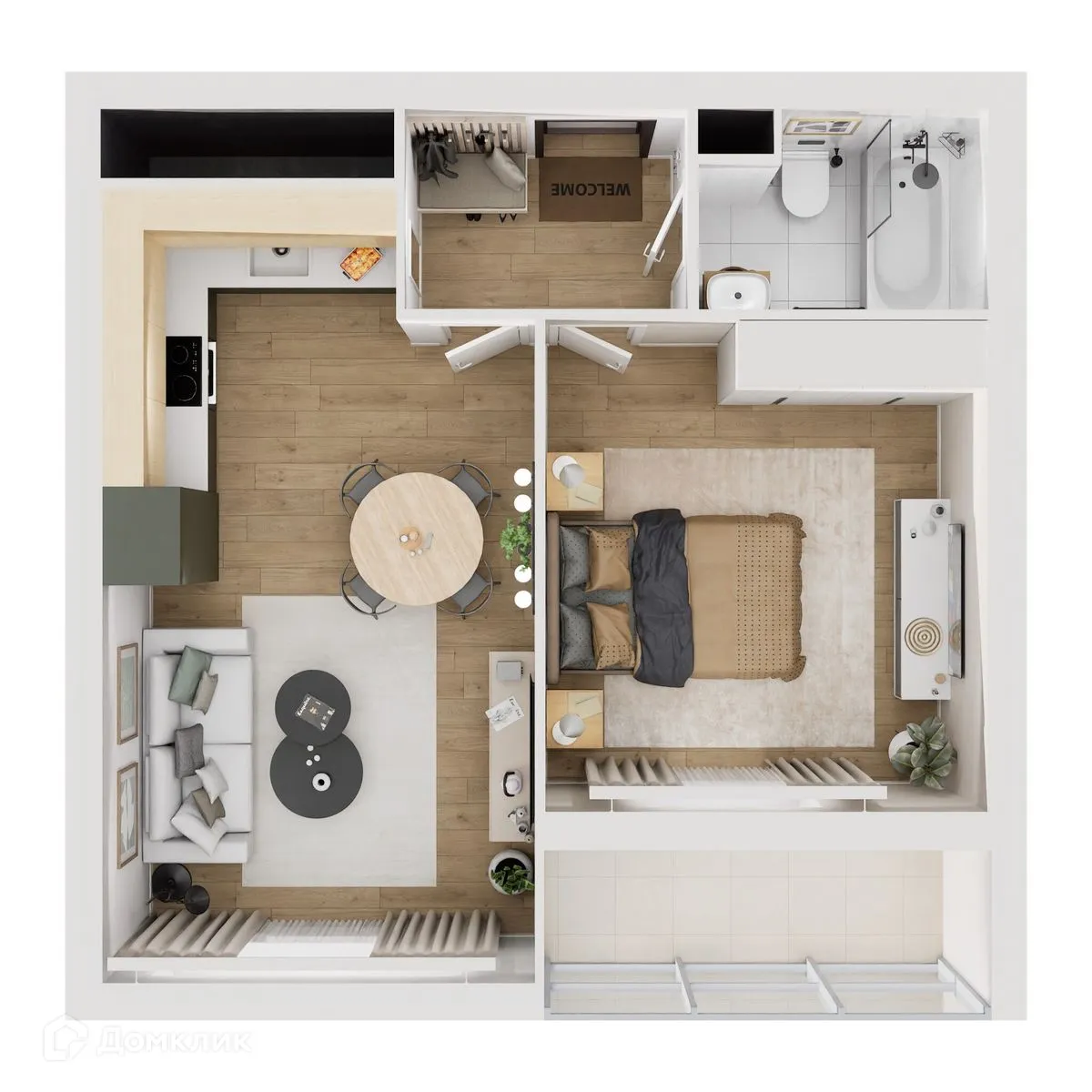 Планировка 1-комнатной квартиры 43.37 м² в ЖК "Botanica (Ботаника)", г. Тверь — фото 2