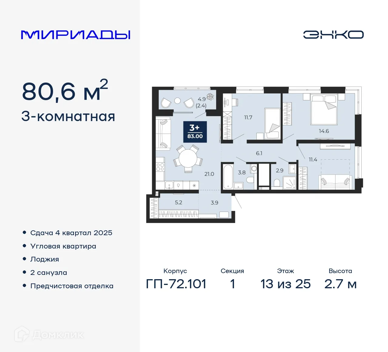 Фото квартиры в ЖК Мириады город в принципах ЭНКО