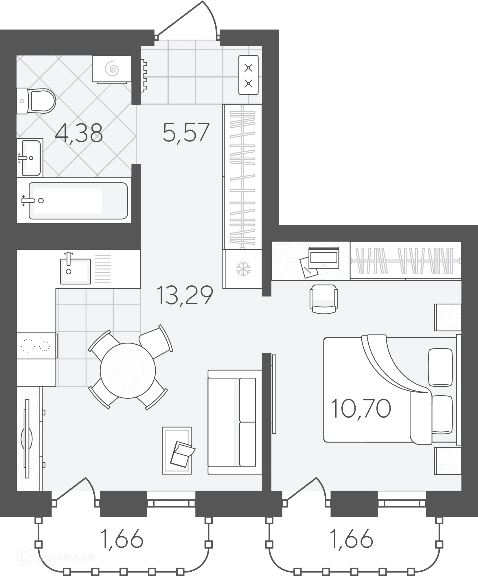 Планировка 1-комнатной квартиры 37.26 м² в ЖК Скандиа.Квартал в Слободе, г. Тюмень — фото 1