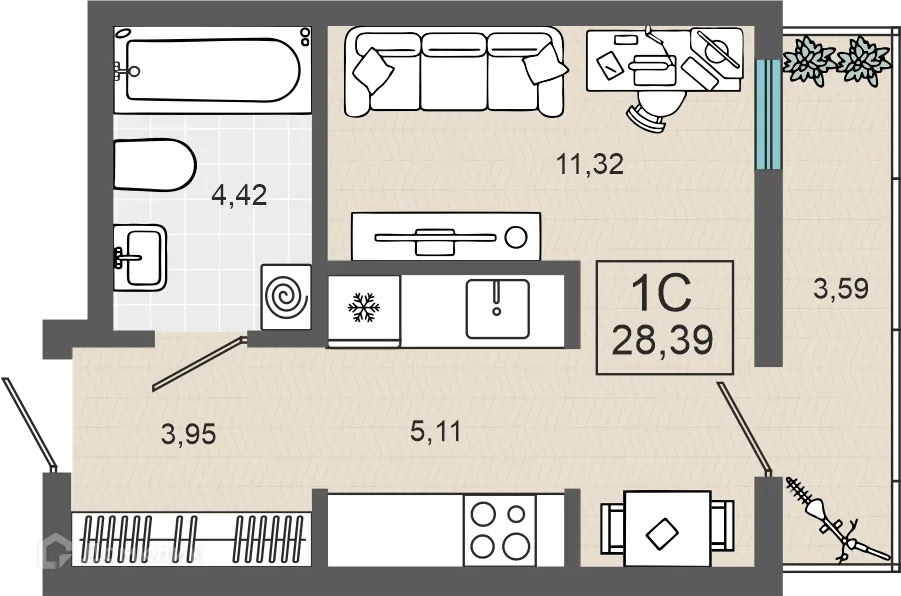 Фото квартиры в ЖК ЭНВИЛЛЬ