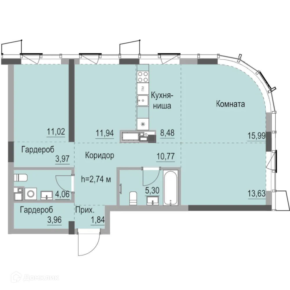 Планировка 1-комнатной квартиры 93 м² в ЖК Республика, г. Ижевск — фото 1