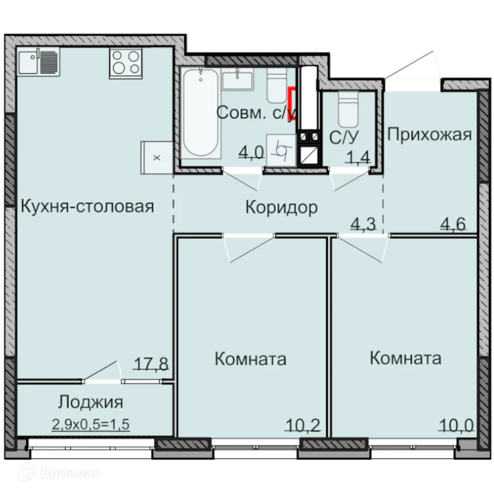 Планировка 2-комнатной квартиры 54 м² в ЖК НЕО, г. Ижевск — фото 1