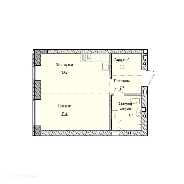 Планировка 1 комн. в ЖК Санвилл