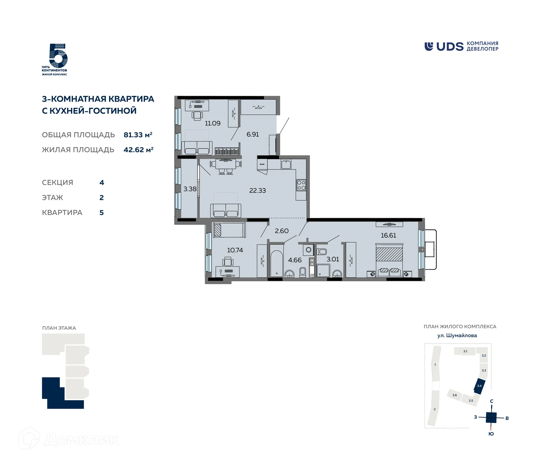 Фото квартиры в ЖК Пять континентов